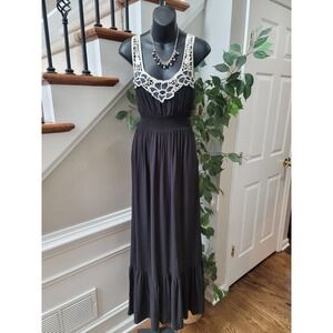 As U Wish Women's Black Solid Polyester Scoop Neck Sleeveless Long Maxi Dress M